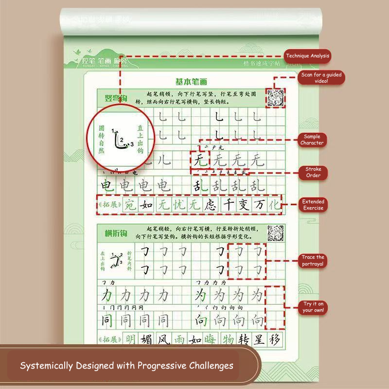 Chinese Character Strokes & Order Adult Handwriting Trace Book